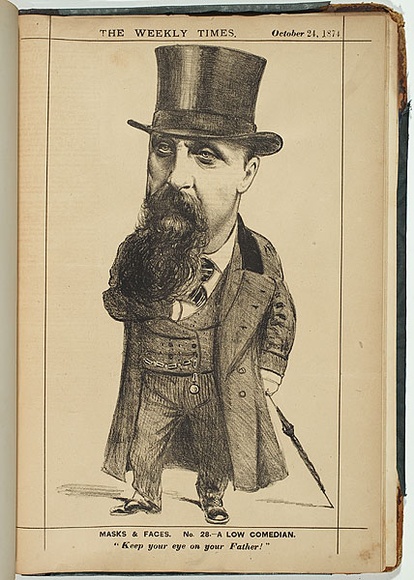 Title: A low comedian [Mr Henry Richard Harwood]. | Date: 24 October 1874 | Technique: lithograph, printed in colour, from multiple stones