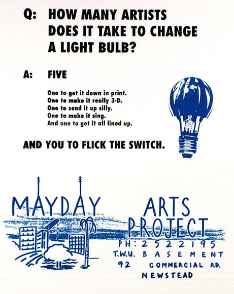 Artist: b'ACCESS 1' | Title: b'How Many Artists...' | Date: 1990 | Technique: b'screenprint, printed in black and blue ink, from two stencils'