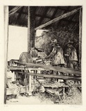 Artist: Warner, Alfred Edward. | Title: Chopping lucerne | Date: 1935 | Technique: etching, printed in black ink, with plate-tone, from one plate