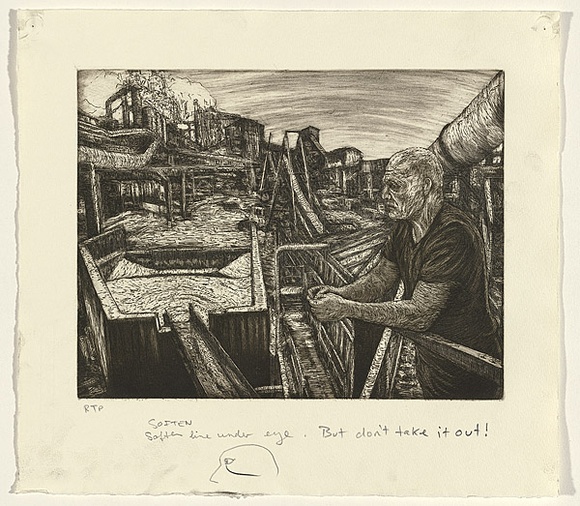 Artist: b'Gittoes, George.' | Title: b'Breather' | Date: 1991 | Technique: b'etching, printed in black ink, from one plate'