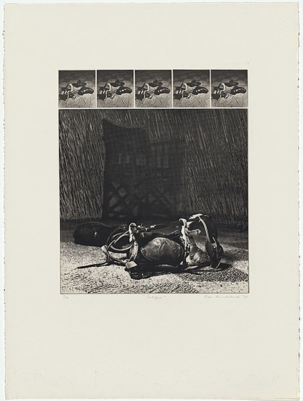 Artist: b'MADDOCK, Bea' | Title: b'Caliper' | Date: 1974 | Technique: b'photo-etching and aquatint, printed in black ink, from six plates'