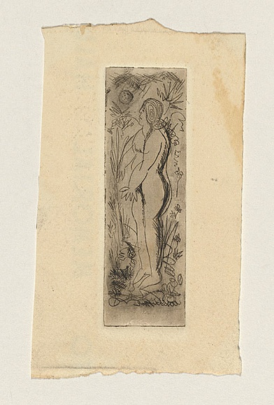 Title: b'not titled [female figure in Nature]' | Date: c.1954 | Technique: b'etching, printed in brown ink, from one plate'