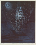 Artist: b'Doggett-Williams, Phillip.' | Title: b'Crossing the river V' | Date: 1993 | Technique: b'lithograph, printed in colour, from two stones (black and blue)'
