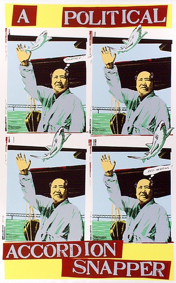 Artist: b'Robertson, Ian.' | Title: b'A political accordion snapper' | Date: 1982 | Technique: b'screenprint, printed in colour, from multiple stencils'