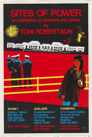 Artist: Robertson, Toni. | Title: Sites of Power - An exhibition of posters and prints by Toni Robertson | Date: 1984 | Technique: screenprint, printed in colour, from six stencils | Copyright: © Toni Robertson