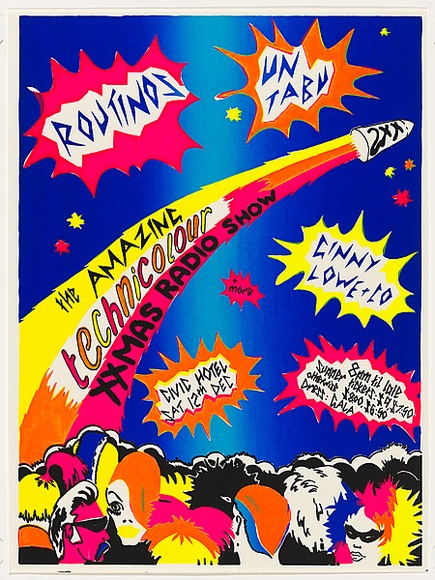 Artist: b'Radok, Stephanie.' | Title: b'The amazing technicolour XXMAS radio show 2XX' | Date: 1982 | Technique: b'screenprint, printed in colour, from four stencils' | Copyright: b'\xc2\xa9 Stephanie Radok'