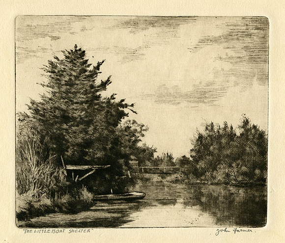 Artist: b'Farmer, John.' | Title: b'The little boat shelter.' | Date: c.1960 | Technique: b'etching, printed black ink with plate-tone, from one plate'