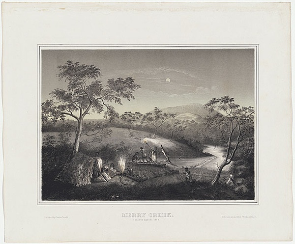 Artist: b'UNKNOWN AUSTRALIAN ARTIST,' | Title: b'Merry Creek, Plenty Ranges.' | Date: 1863-64 | Technique: b'lithograph, printed in colour, from two stones'