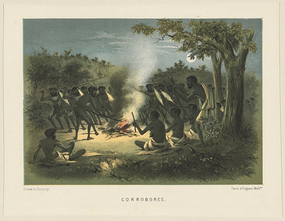 Title: b'Corroboree' | Date: 1865 | Technique: b'lithograph, printed in colour, from multiple stones'