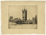 Artist: b'LONG, Sydney' | Title: b'Westminster' | Date: 1920 | Technique: b'line-etching and drypoint, printed in warm brown ink, from one copper plate' | Copyright: b'Reproduced with the kind permission of the Ophthalmic Research Institute of Australia'