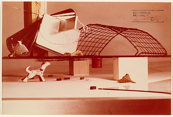 Title: b'not titled [tableau with toy dog]' | Date: 1975 | Technique: b'sculptogram'