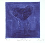 Artist: Palethorpe, Jan | Title: Figure with heart shaped head | Date: 1993 | Technique: etching, roulette and aquatint, printed in blue ink, from one copper plate