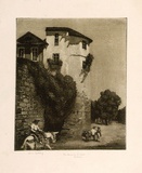 Artist: LINDSAY, Lionel | Title: The house on the wall, Cordova | Date: 1923 | Technique: spirit-aquatint, printed in brown ink, from one plate | Copyright: Courtesy of the National Library of Australia