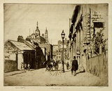 Artist: LINDSAY, Lionel | Title: Jamieson Street, Sydney. | Date: 1936 | Technique: etching, aquatint and foul biting, printed in brown ink with plate-tone, from one plate | Copyright: Courtesy of the National Library of Australia