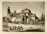 Artist: LINDSAY, Lionel | Title: Carmelite convent of San Gaetano, Cordova | Date: 1936 | Technique: drypoint, printed in brown ink with plate-tone, from one plate | Copyright: Courtesy of the National Library of Australia