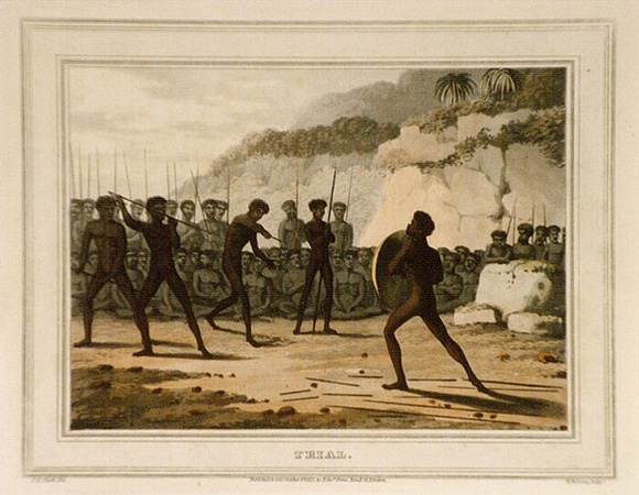 Title: b'Trial.' | Date: 1813 | Technique: b'etching and aquatint, printed in black ink, from one copper plate; hand- coloured'