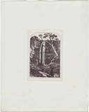 Artist: b'Terry, F.C.' | Title: b'(A waterfall).' | Date: c.1860 | Technique: b'etching, printed in purple/black ink, from one plate'