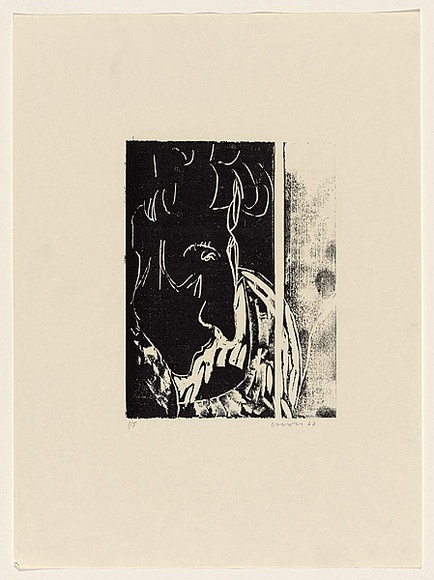 Artist: b'ZOFREA, Salvatore' | Title: b'not titled [head]' | Date: 1967 | Technique: b'woodcut, printed in black ink, from one block'