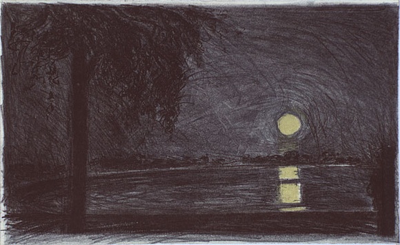 Artist: b'Trenfield, Wells.' | Title: b'Me and the moon over Hattah Lakes' | Date: 1982, June | Technique: b'lithograph, printed in black ink, from one stone'