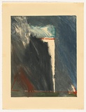 Artist: Maguire, Tim. | Title: Not titled [monoprint of blue square, red triangle at lower left] | Date: 1982 | Technique: monoprint, printed in colour, from one plate