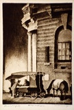 Artist: b'Byrne, Harold.' | Title: b'Cafe de Fairfax.' | Date: c.1935 | Technique: b'aquatint and drypoint, printed in brown ink, from one plate'