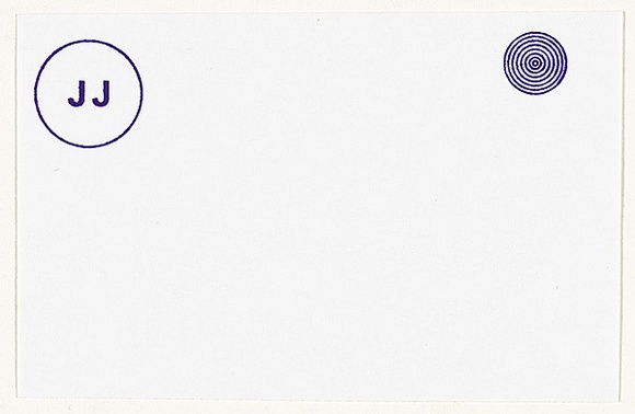 Title: bNot titled [card with purple hand-stamped spiral and circle containing the inscription 'JJ'] | Date: 2006 | Technique: b'hand-stamped'