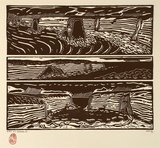 Artist: b'Gerard, Johannes C.' | Title: b'The sea, the rain, the wind and the rocks [no. 7085]' | Date: 1993 | Technique: b'linocut, printed in black ink, from one block'