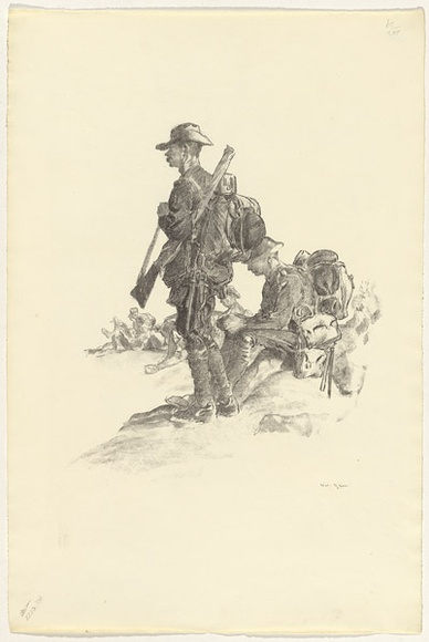 Artist: b'Dyson, Will.' | Title: b'Reinforcements, between Igaree Corner and Lagnicourt.' | Date: 1918 | Technique: b'lithograph, printed in black ink, from one stone'