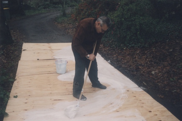 Artist: b'LOANE, John' | Title: b'Mike Parr brushing on glue at Viridian Press, Olinda, Victoria.'