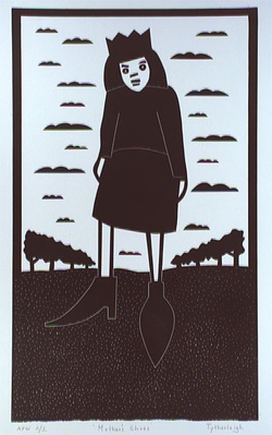 Artist: b'Tytherleigh, David.' | Title: bMother's shoes | Date: 2000, February | Technique: b'linocut, printed in black ink, from one block'