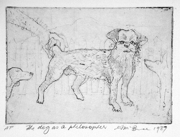 Artist: b'McBurnie, Ron.' | Title: b'The dog as a philosopher' | Date: 1987 | Technique: b'softground-etching, printed in black ink, from one zinc plate' | Copyright: b'\xc2\xa9 Ron McBurnie'