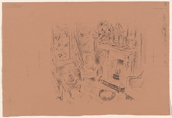 Artist: b'MACQUEEN, Mary' | Title: b'Interior, Bewick Inn [verso]' | Date: 1957 | Technique: b'lithograph' | Copyright: b'Courtesy Paulette Calhoun, for the estate of Mary Macqueen'