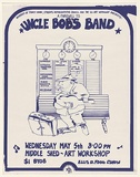 Artist: b'EARTHWORKS POSTER COLLECTIVE' | Title: bA farewell to Uncle Bob's Band | Date: 1976 | Technique: b'screenprint, printed in blue ink, from one stencil'