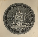 Artist: b'FEINT, Adrian' | Title: b'Bookplate: Bank of New South Wales Library, 1817.' | Date: (1936) | Technique: b'line block, printed in black ink, from one process block' | Copyright: b'Courtesy the Estate of Adrian Feint'