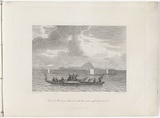 Title: bView of Murray's Islands, with the natives offering to barter. | Date: 1814 | Technique: b'engraving, printed in black ink, from one copper plate'