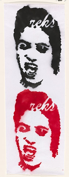 Artist: b'Reks.' | Title: b'Not titled (twin screaming head).' | Date: 2004 | Technique: b'stencil, printed in black and red ink, from one stencil'