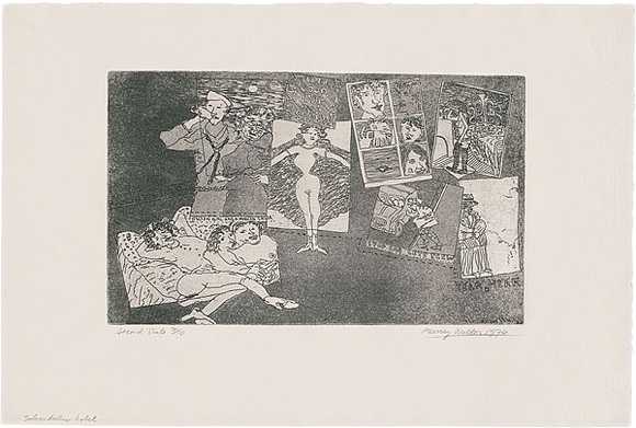 Artist: b'WALKER, Murray' | Title: b'Silver dollar hotel.' | Date: 1974 | Technique: b'etching and aquatint, printed in black ink, from one plate'