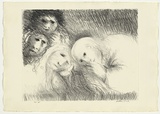 Artist: b'BOYD, Arthur' | Title: b'St Clare showing her shaven head to her family.' | Date: (1965) | Technique: b'lithograph, printed in black ink, from one plate' | Copyright: b'Reproduced with permission of Bundanon Trust'