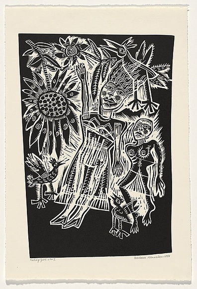 Artist: b'HANRAHAN, Barbara' | Title: b'Falling girl' | Date: 1988 | Technique: b'linocut, printed in black ink, from one block'