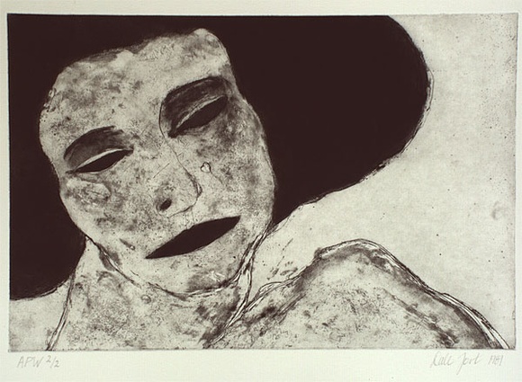 Artist: b'Fort, Dale.' | Title: b'not titled [woman with heart on cheek]' | Date: 1989 | Technique: b'etching, printed in black ink, from one plate'