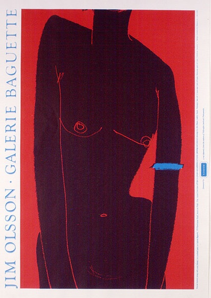 Artist: b'ACCESS 2' | Title: b'Jim Olsson Exhibition poster' | Date: 1990 | Technique: b'screenprint, printed in red and blue, from two stencils'