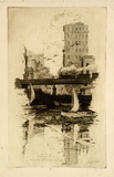 Artist: b'Bull, Norma C.' | Title: bBatman's landing. | Date: 1935 | Technique: b'etching and aquatint, printed in black ink, from one plate; additional ink wash'