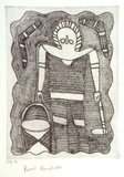 Artist: KARADADA, Rosie | Title: not titled #5 [Wandjina with bush bucket and bush tomahawk] | Date: 1995, proofed | Technique: etching, printed in black ink, from one plate