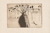 Artist: b'Forbes, Clem.' | Title: b'Bottle tree and dam.' | Date: 1977 | Technique: b'etching and aquatint, printed in brown ink, from one plate'