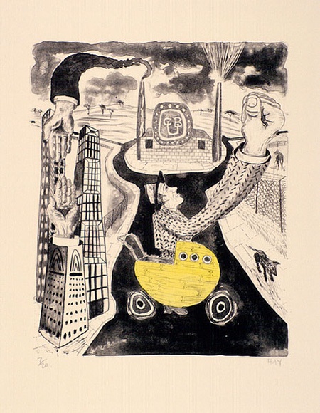 Artist: b'Hay, Bill.' | Title: b'Fading monuments' | Date: 1989, June-August | Technique: b'lithograph, printed in black ink, from one plate; hand-coloured'