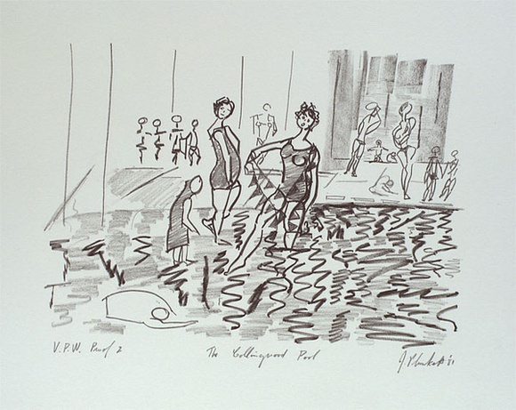 Artist: b'PLUNKETT, Jennifer' | Title: b'The Collingwood Pool' | Date: 1981 | Technique: b'lithograph, printed in black ink, from one stone'