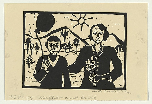 Artist: Groblicka, Lidia. | Title: Mother and child | Date: c.1965 | Technique: linocut, printed in black ink, from one block