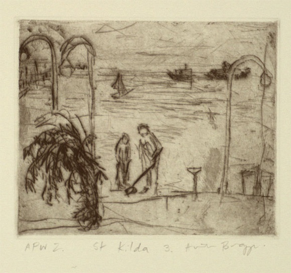 Artist: b'Bragge, Anita.' | Title: b'St Kilda 3.' | Date: 1999, March | Technique: b'drypoint, printed in black ink, from one plate'