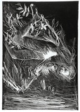 Artist: BOYD, Arthur | Title: (Figure in foliage above stream). | Date: 1973-74 | Technique: aquatint, printed in black ink, from one plate | Copyright: Reproduced with permission of Bundanon Trust