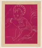 Title: not titled [Christ child] | Technique: woodcut, printed in pink ink, from one block